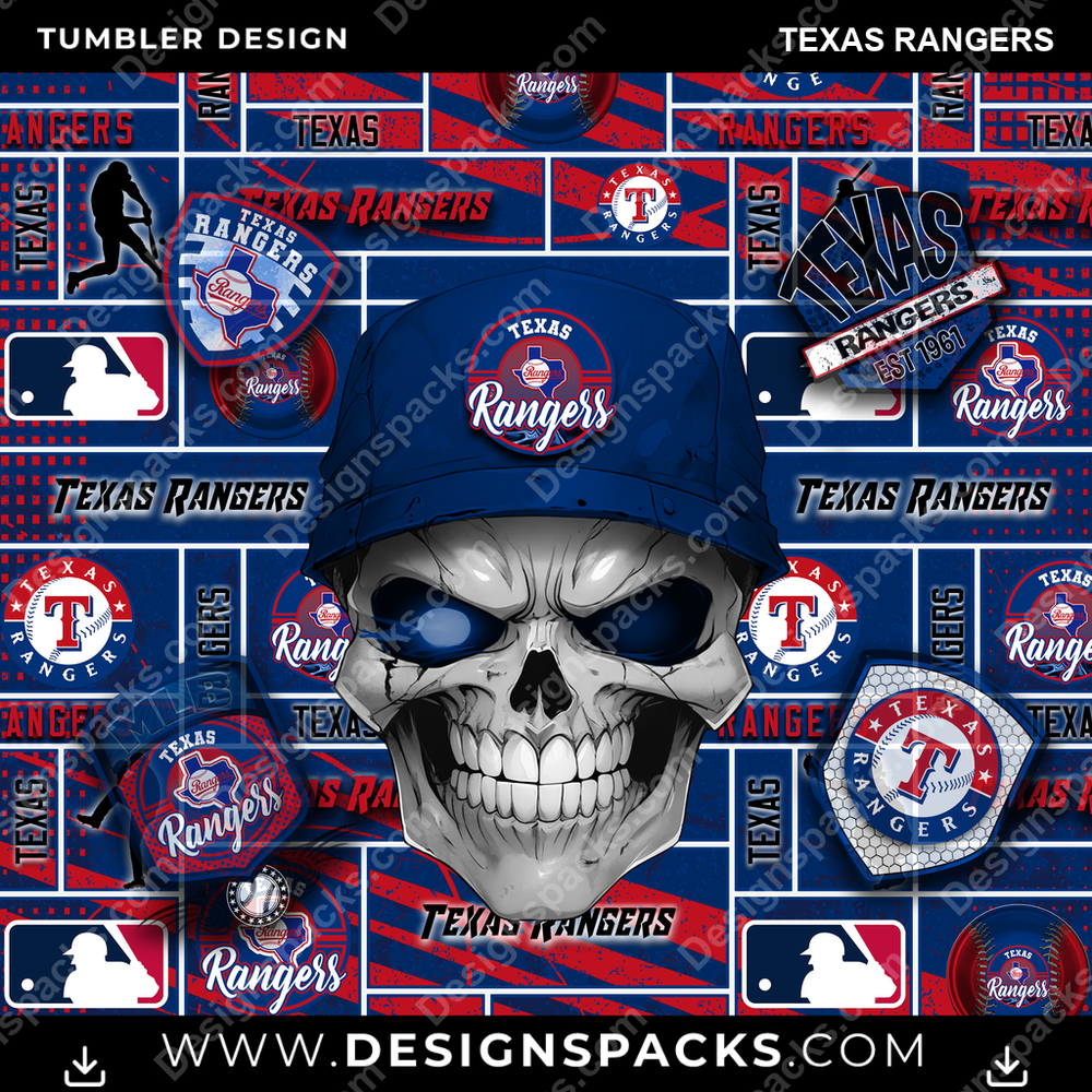 Baseball Skull Texas Rangers Tumbler Digital Wrap Design