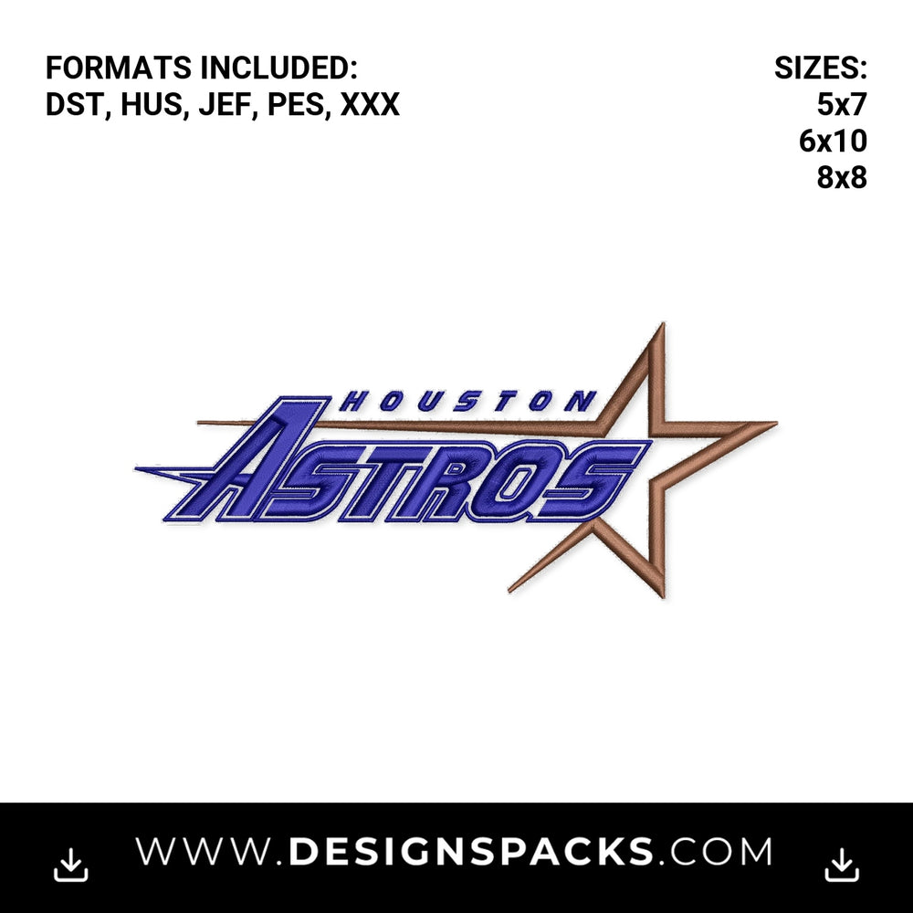 Houston Astros Baseball Star Logo Embroidery Design - Instant digital download pattern at Designspacks.com