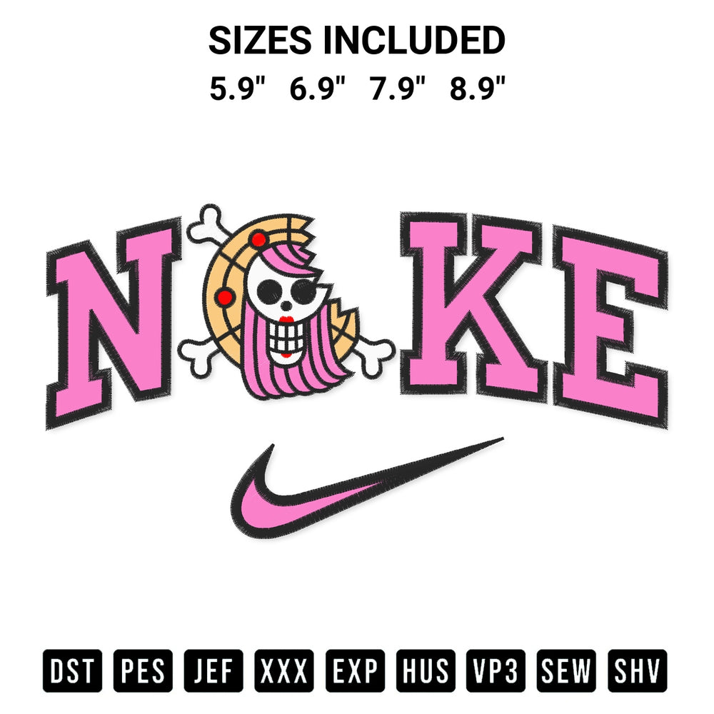 Looking for the perfect pattern? Download the Bonney Pirate Logo X Nike Embroidery Design embroidery design today at Designspacks.com. Crisp, clean stitching guaranteed. Available sizes: 5.9", 6.9", 7.9", 8.9".