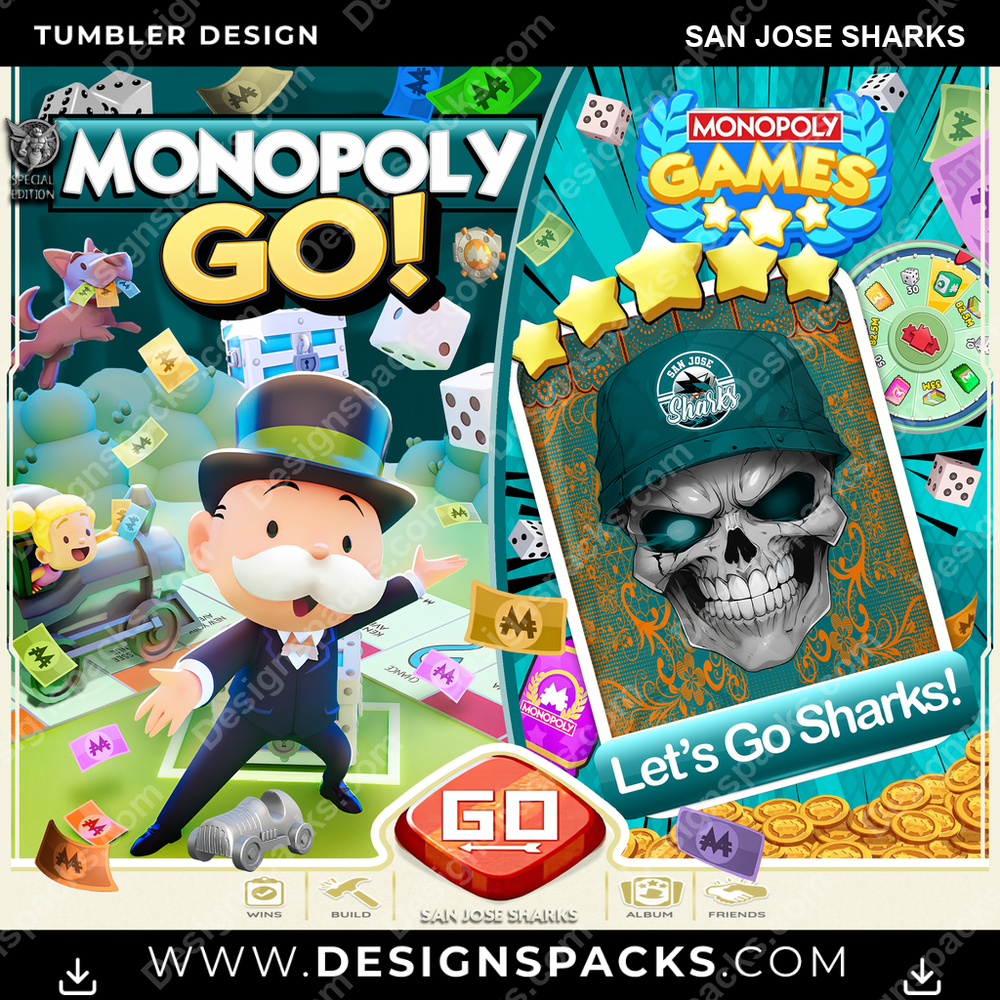 Ice Hockey Monopoly Go! San Jose Sharks Tumbler Digital Wrap Design