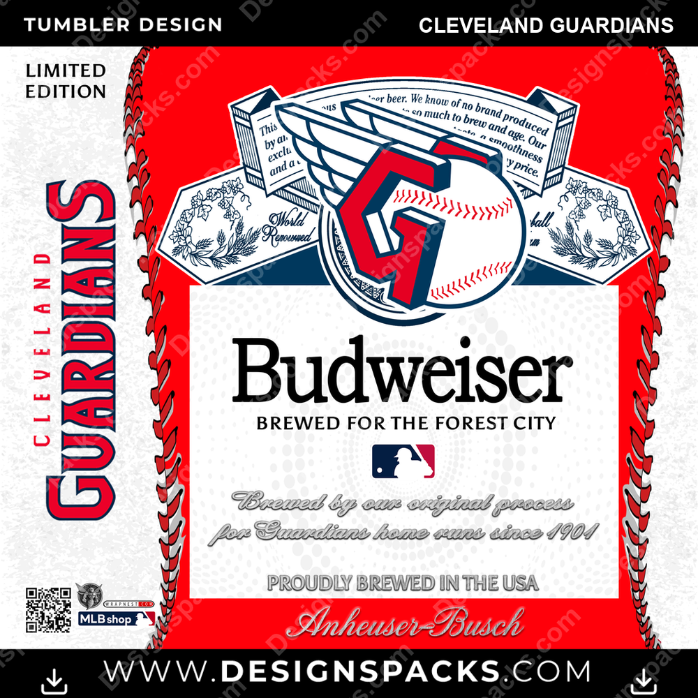 Baseball Bud Cleveland Guardians Tumbler Digital Wrap Design