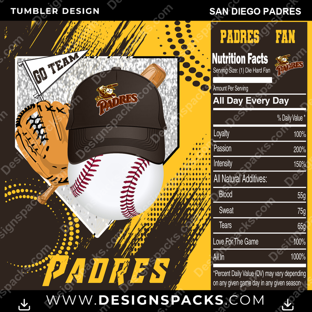Baseball Team Fan San Diego Padres Tumbler Digital Wrap Design