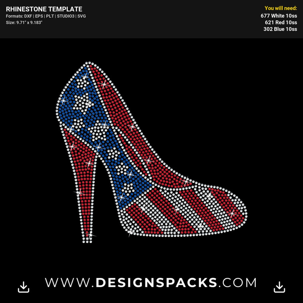 American Flag Stilettos High Heel Regular Cut File Rhinestone Digital Template