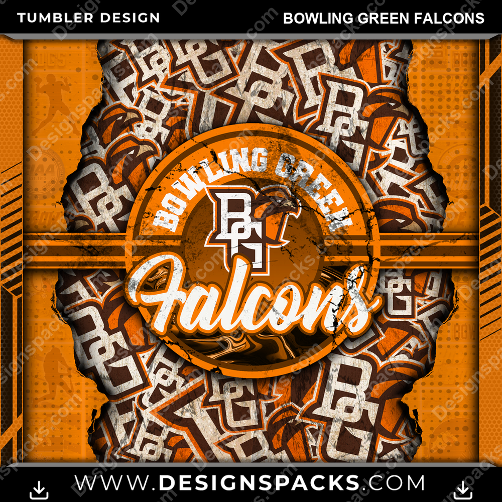 College Sport Ripped Bowling Green Falcons Tumbler Digital Wrap Design