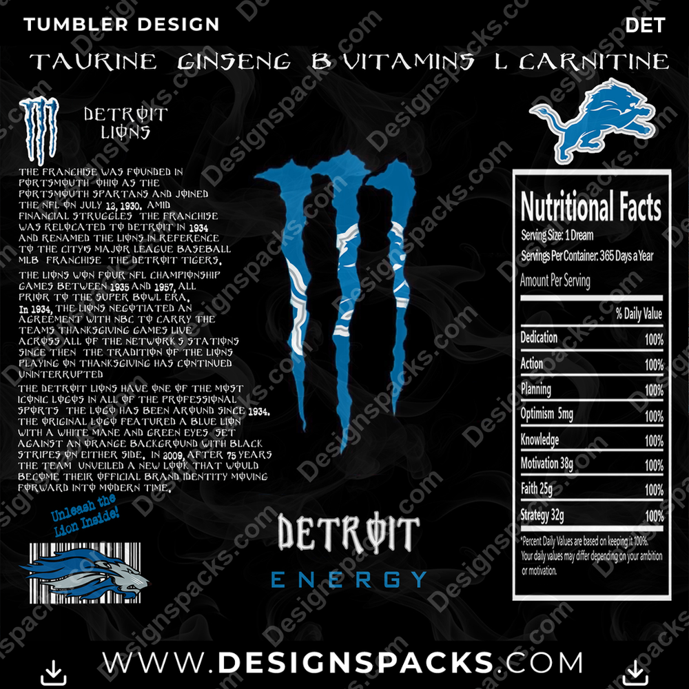Football MONSTER ENERGY DET NFL Football Tumbler Digital Wrap Design Download