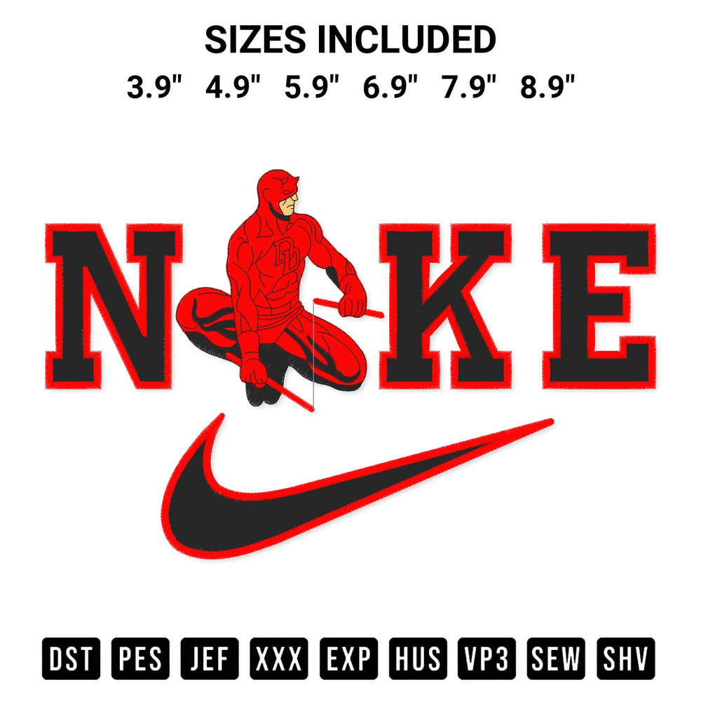 Download the Nike Daredevil Embroidery Design machine embroidery design exclusively at Designspacks.com. Premium digitized pattern for apparel and DIY crafts. Available sizes: 3.9", 4.9", 5.9", 6.9", 7.9", 8.9".