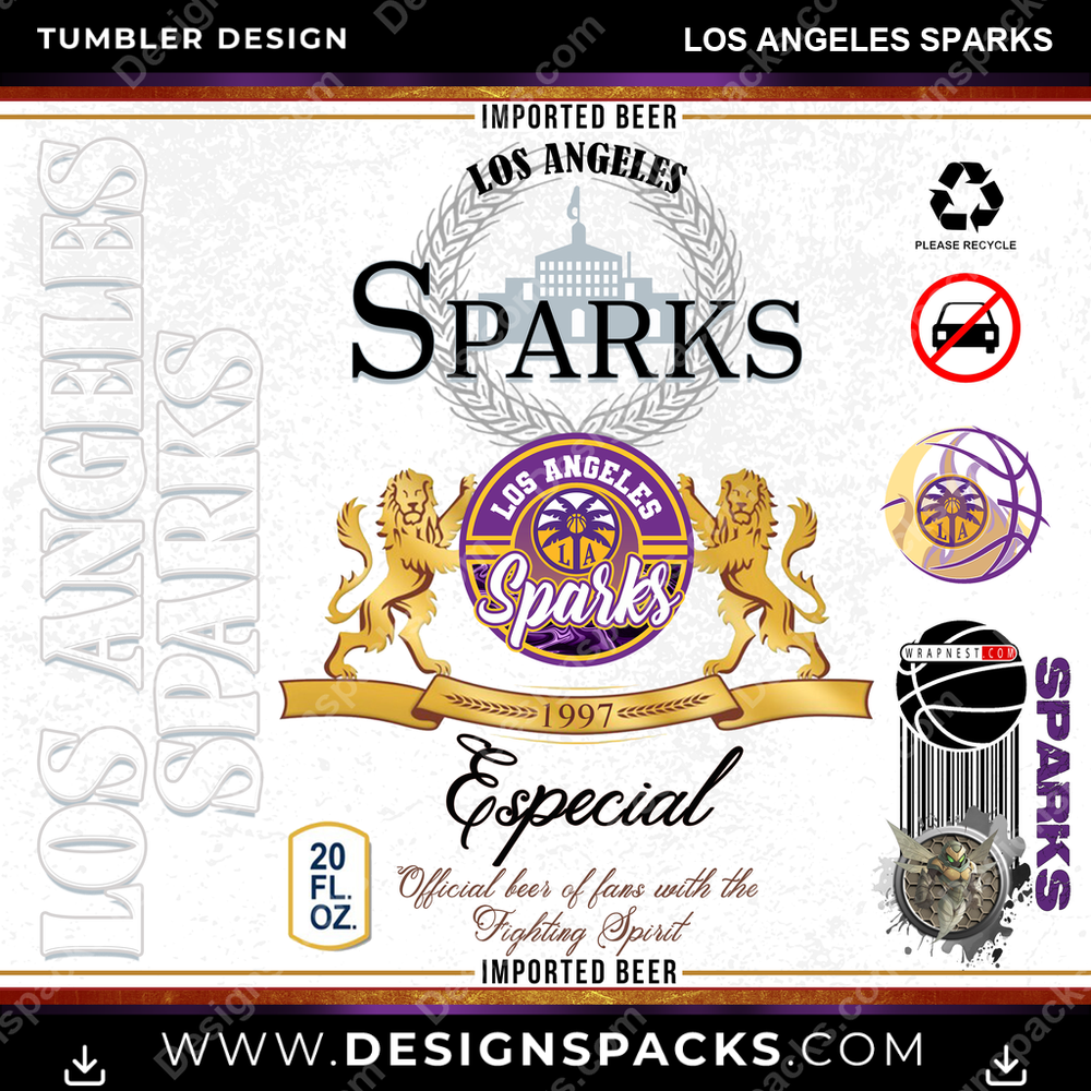 Basketball Modelo Los Angeles Sparks Tumbler Digital Wrap Design