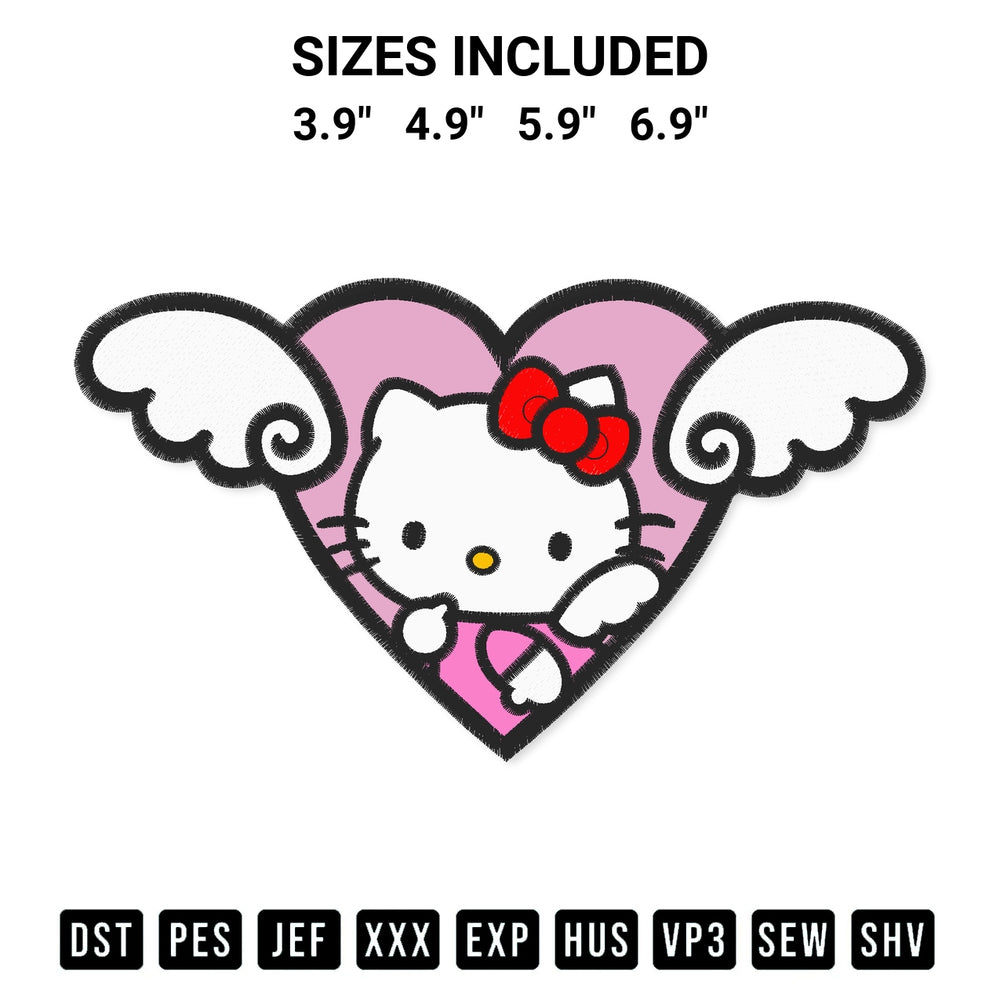 Create amazing crafts with the Angel Kitty Heart Embroidery Design embroidery file. High-quality digital download from Designspacks.com, perfect for beginners and pros. Available sizes: 3.9", 4.9", 5.9", 6.9".