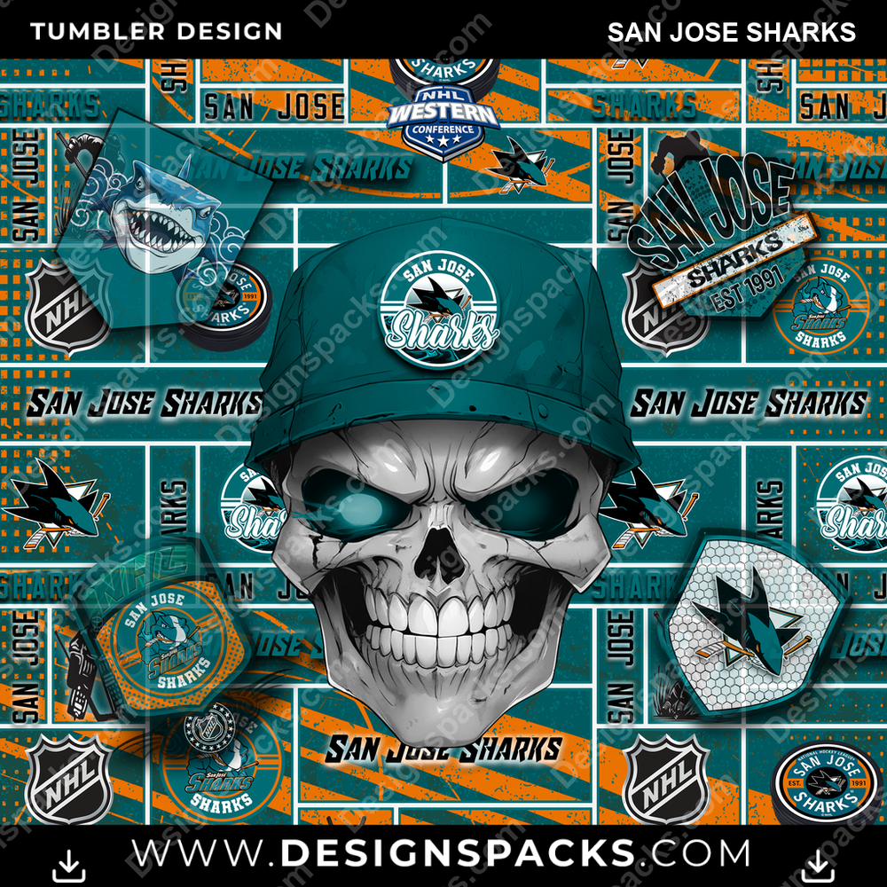 Hockey Skull San Jose Sharks Tumbler Digital Wrap Design