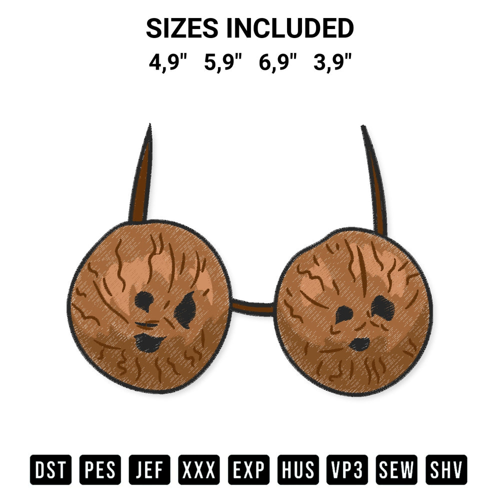 Add a unique touch to your apparel with the Coconut Summer Coconuts Bra Funny Halloween Costume Logo Embroidery Design embroidery file. Premium instant download available now on Designspacks.com. Available sizes: 4,9", 5,9", 6,9", 3,9".