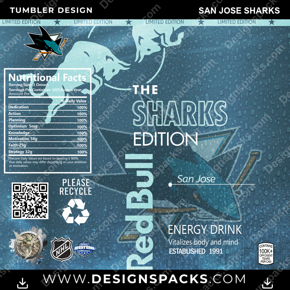 Ice Hockey Red Bull San Jose Sharks Tumbler Digital Wrap Design