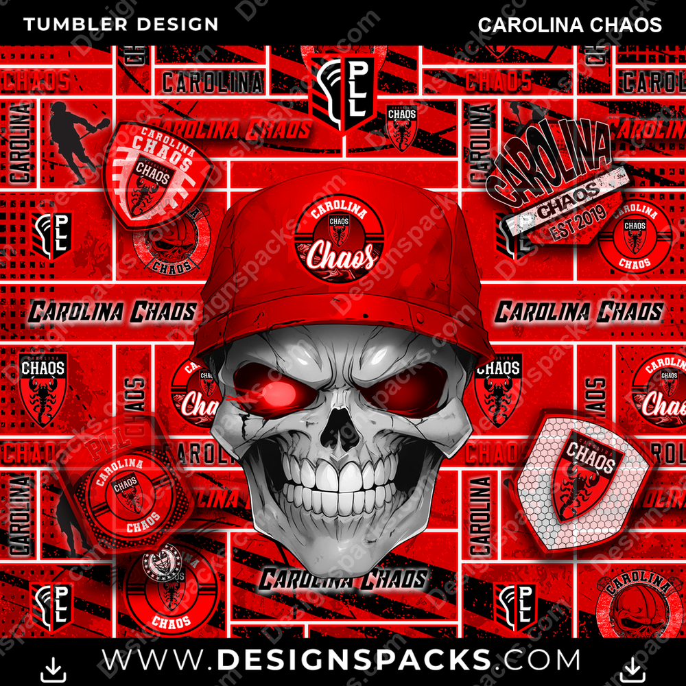Lacrosse Skull Carolina Chaos Tumbler Digital Wrap Design