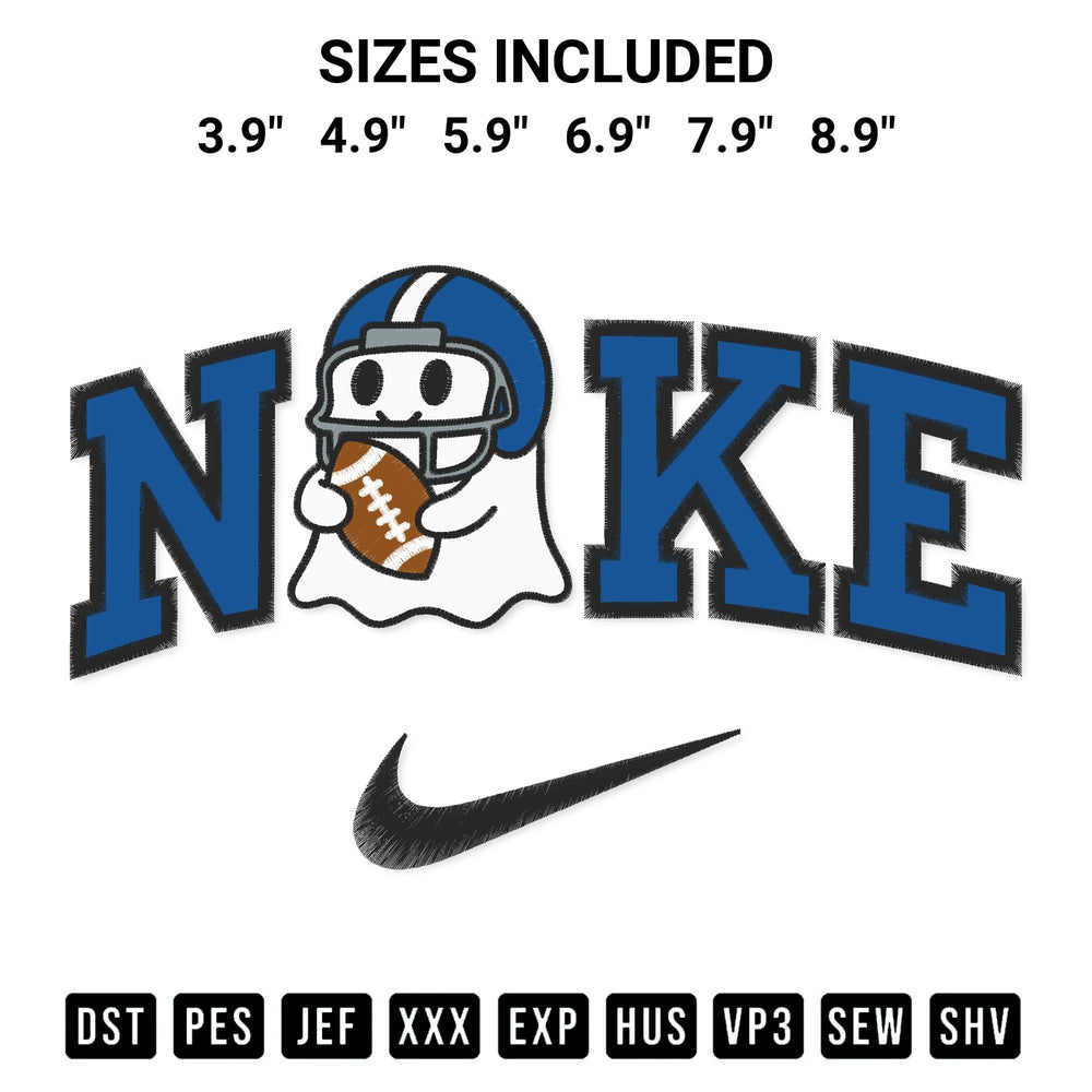 Elevate your next project with our Ghost American Football X Nike Embroidery Design embroidery file. Shop high-quality digital patterns instantly at Designspacks.com. Available sizes: 3.9", 4.9", 5.9", 6.9", 7.9", 8.9".