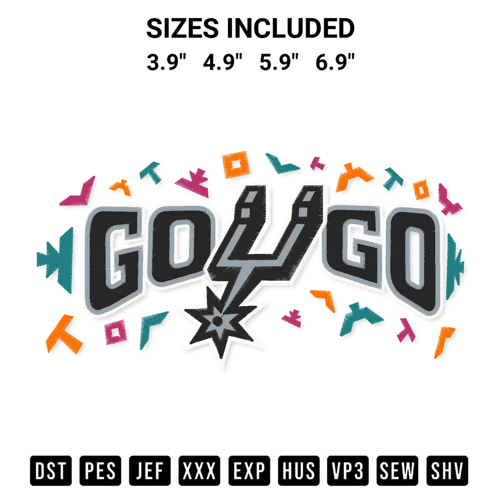 Shop the Go Spurs Go Embroidery Design machine embroidery pattern at Designspacks.com. Beautifully digitized for flawless stitching on any fabric. Available sizes: 3.9", 4.9", 5.9", 6.9".