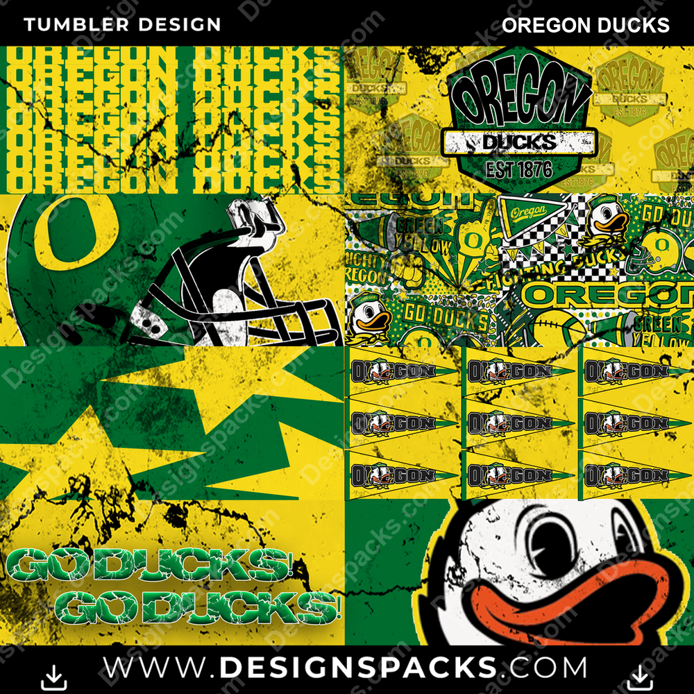 College Sport Distressed BG Oregon Ducks Tumbler Digital Wrap Design
