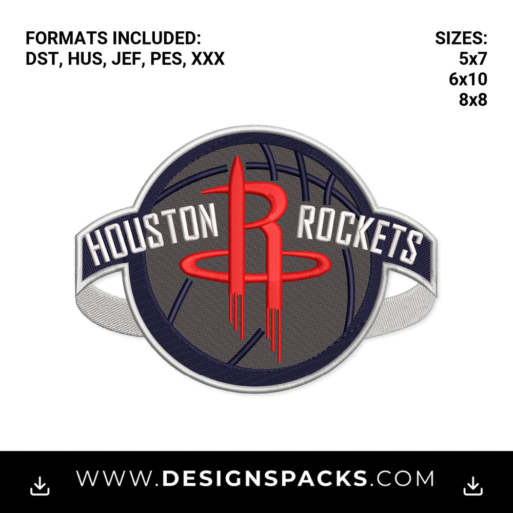 Houston Rockets Basketball Team Logo Embroidery Design - Instant digital download pattern at Designspacks.com