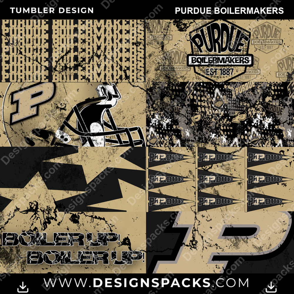 College Sport Distressed BG Purdue Boilermakers Tumbler Digital Wrap Design
