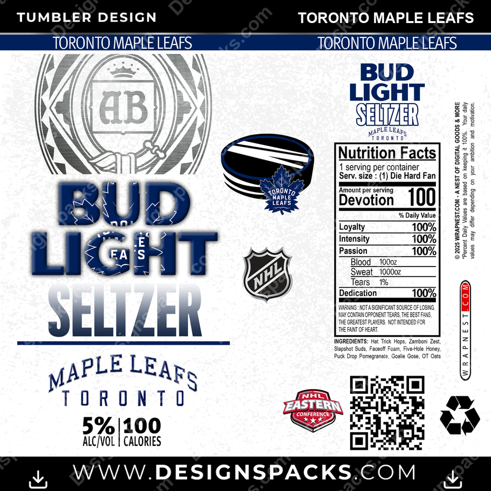 Hockey Bud Light Seltzer Toronto Maple Leafs Tumbler Digital Wrap Design
