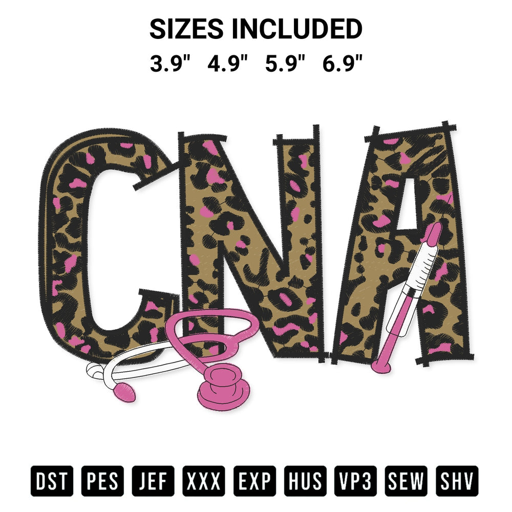 Transform your fabrics with the Cna Leopard Nurse Embroidery Design embroidery design. Instant access to premium digitized patterns at Designspacks.com. Available sizes: 3.9", 4.9", 5.9", 6.9".