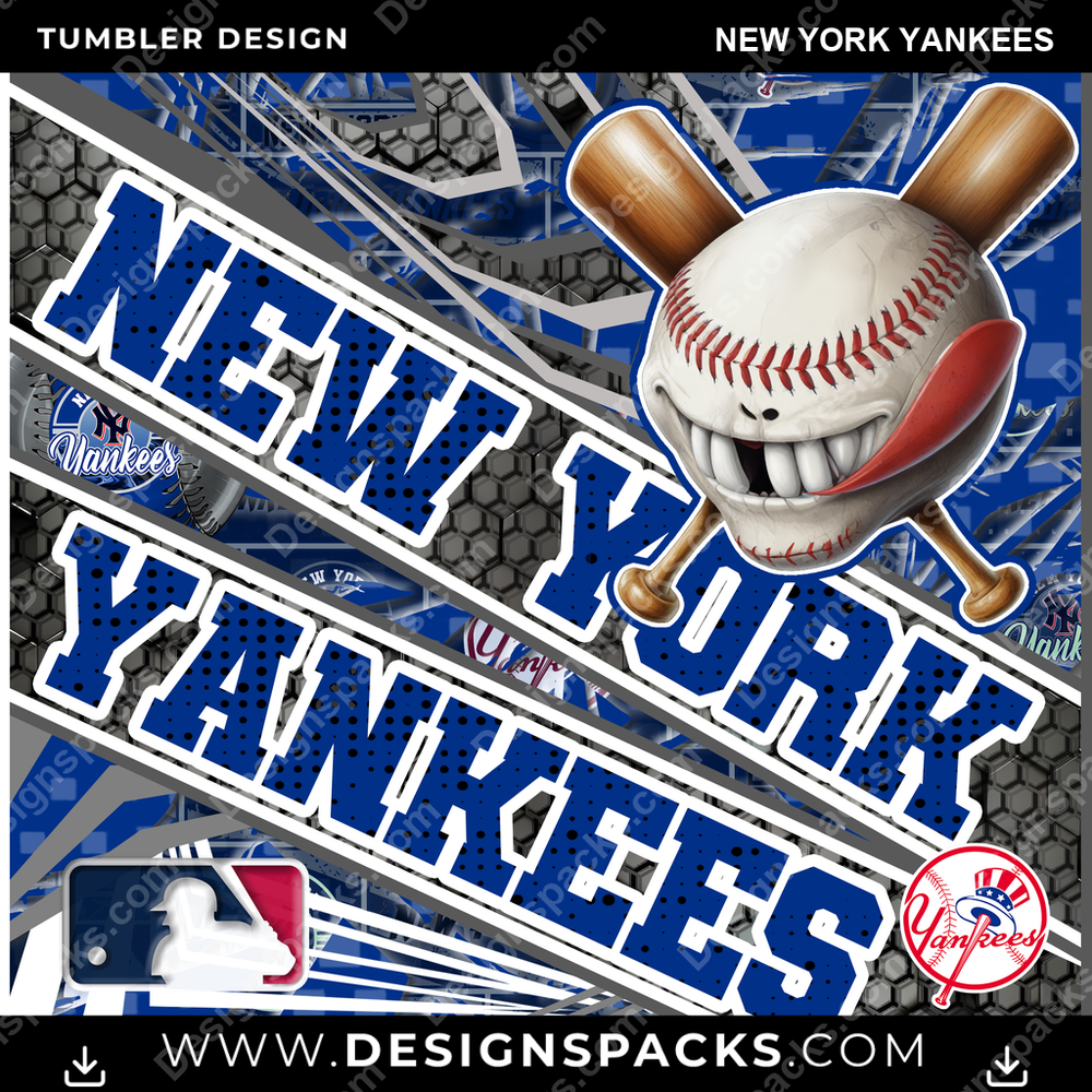 Baseball Angry Sports New York Yankees MLB Baseball Tumbler Digital Wrap Design Download
