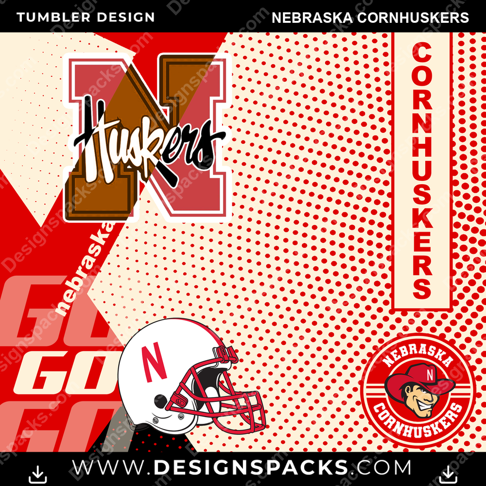 College Sport GO Nebraska Cornhuskers Tumbler Digital Wrap Design