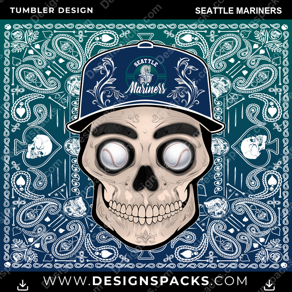 Baseball Skull Handkerchief Seattle Mariners Tumbler Digital Wrap Design