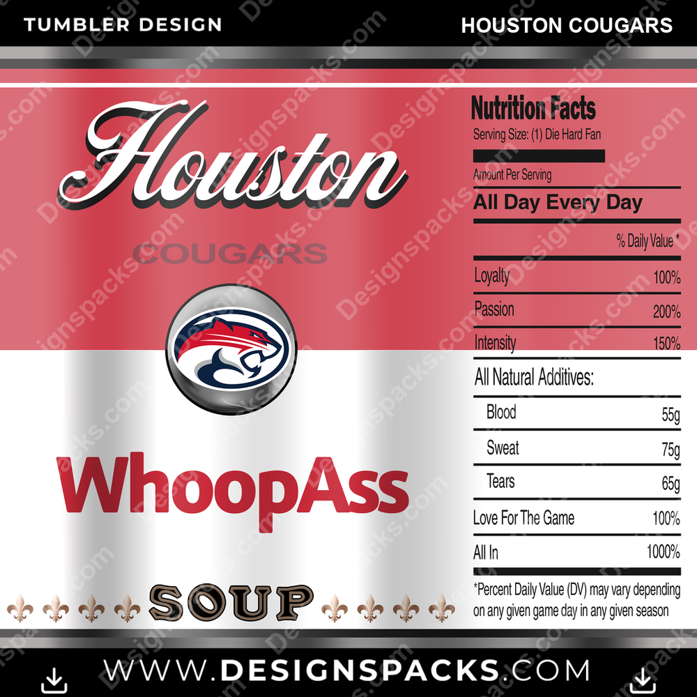 College Sport Soup Can Houston Cougars NCAA College Sport Tumbler Digital Wrap Design Download