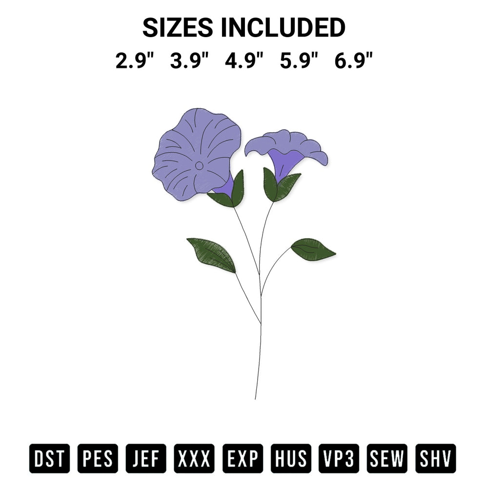 Stitch like a pro with the Morning Glory Flower Embroidery Design embroidery pattern from Designspacks.com. High-quality digital machine embroidery file. Available sizes: 2.9", 3.9", 4.9", 5.9", 6.9".