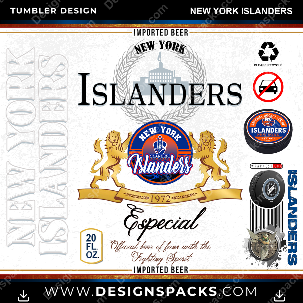 Hockey Modelo New York Islanders Tumbler Digital Wrap Design