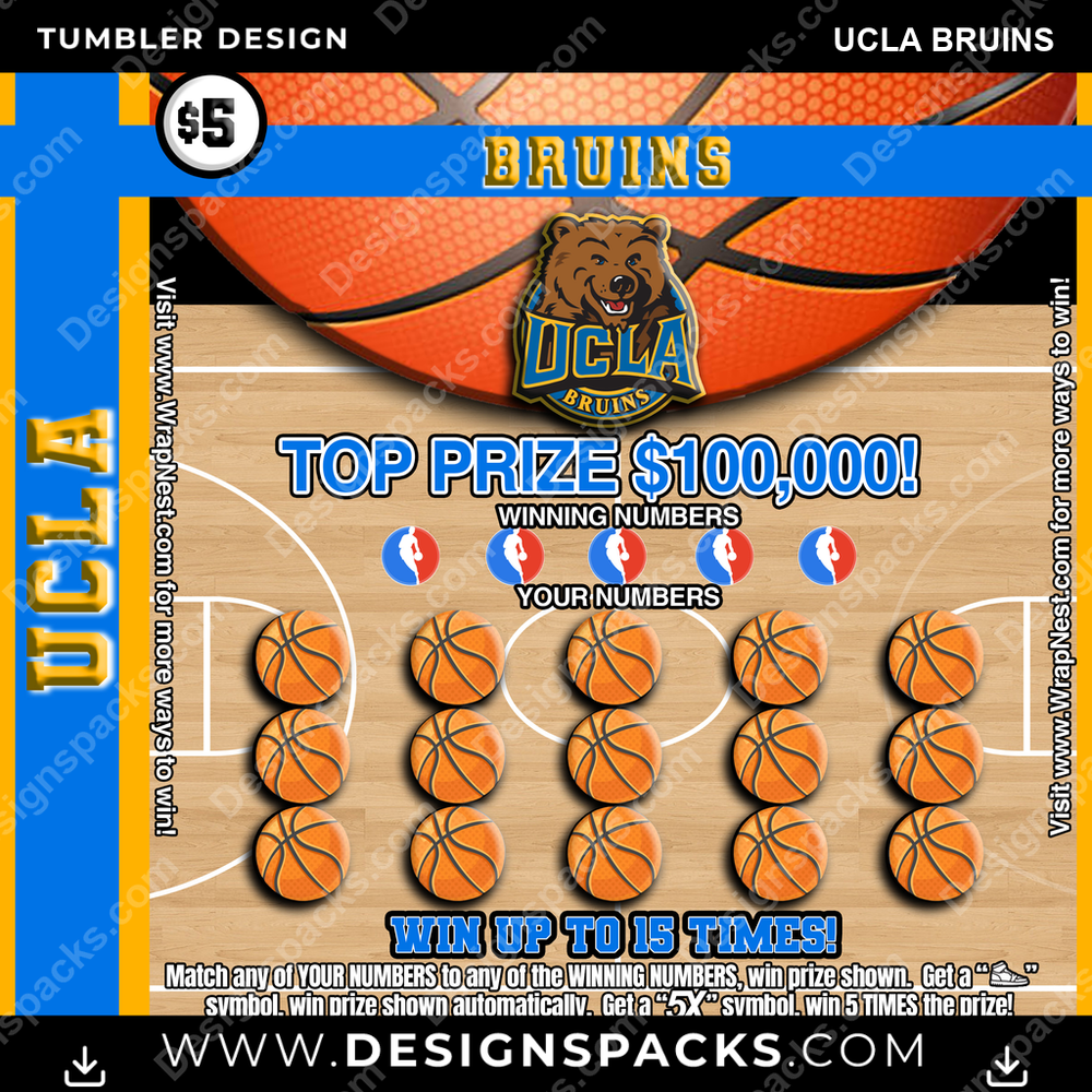 College Sport Lottery Ticket (BASKETBALL) UCLA Bruins Tumbler Digital Wrap Design
