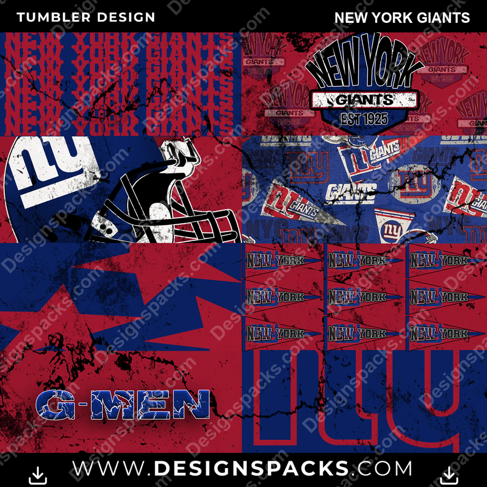 Football Distressed BG New York Giants NFL Football Tumbler Digital Wrap Design Download