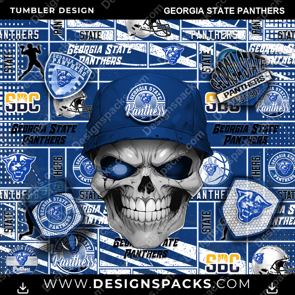 College Sport Skull Georgia State Panthers NCAA College Sport Tumbler Digital Wrap Design Download