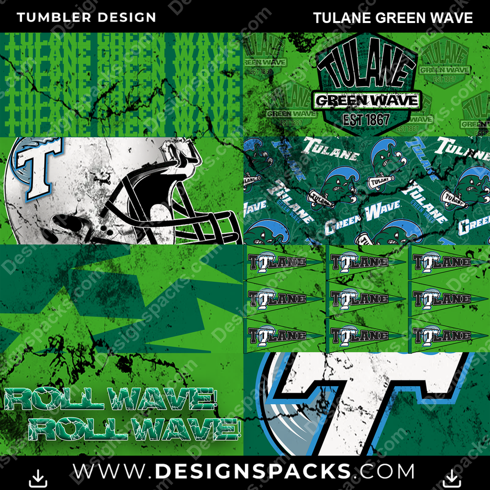 College Sport Distressed BG Tulane Green Wave NCAA College Sport Tumbler Digital Wrap Design Download