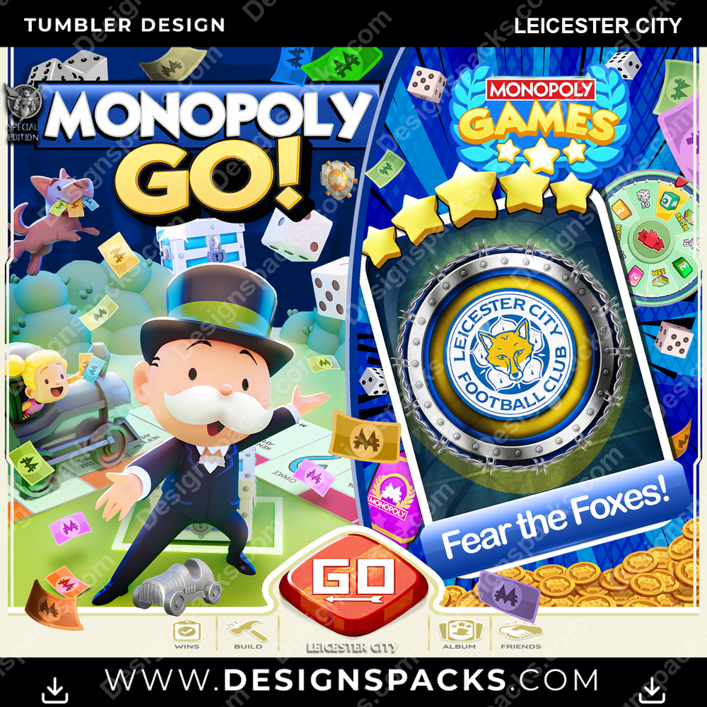 Soccer UK Monopoly Go! Leicester City MLS Soccer Tumbler Digital Wrap Design Download