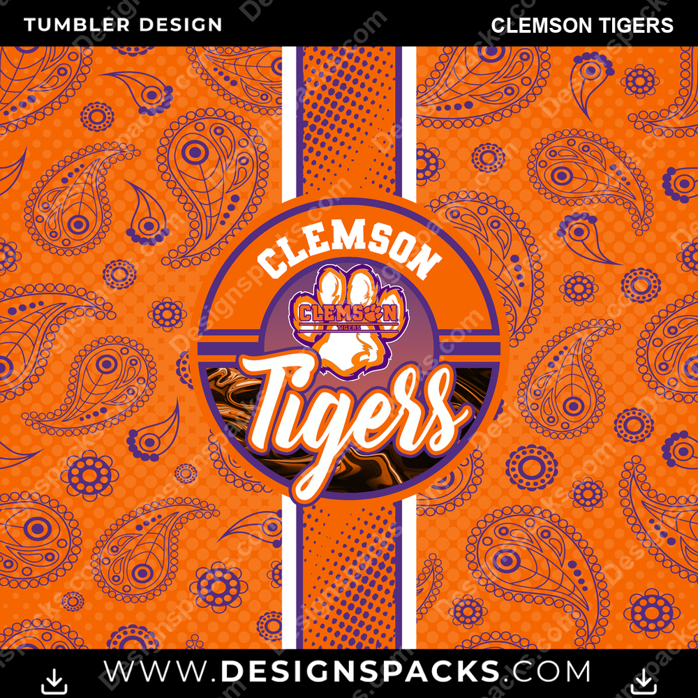 College Sport Handkerchief Clemson Tigers NCAA College Sport Tumbler Digital Wrap Design Download