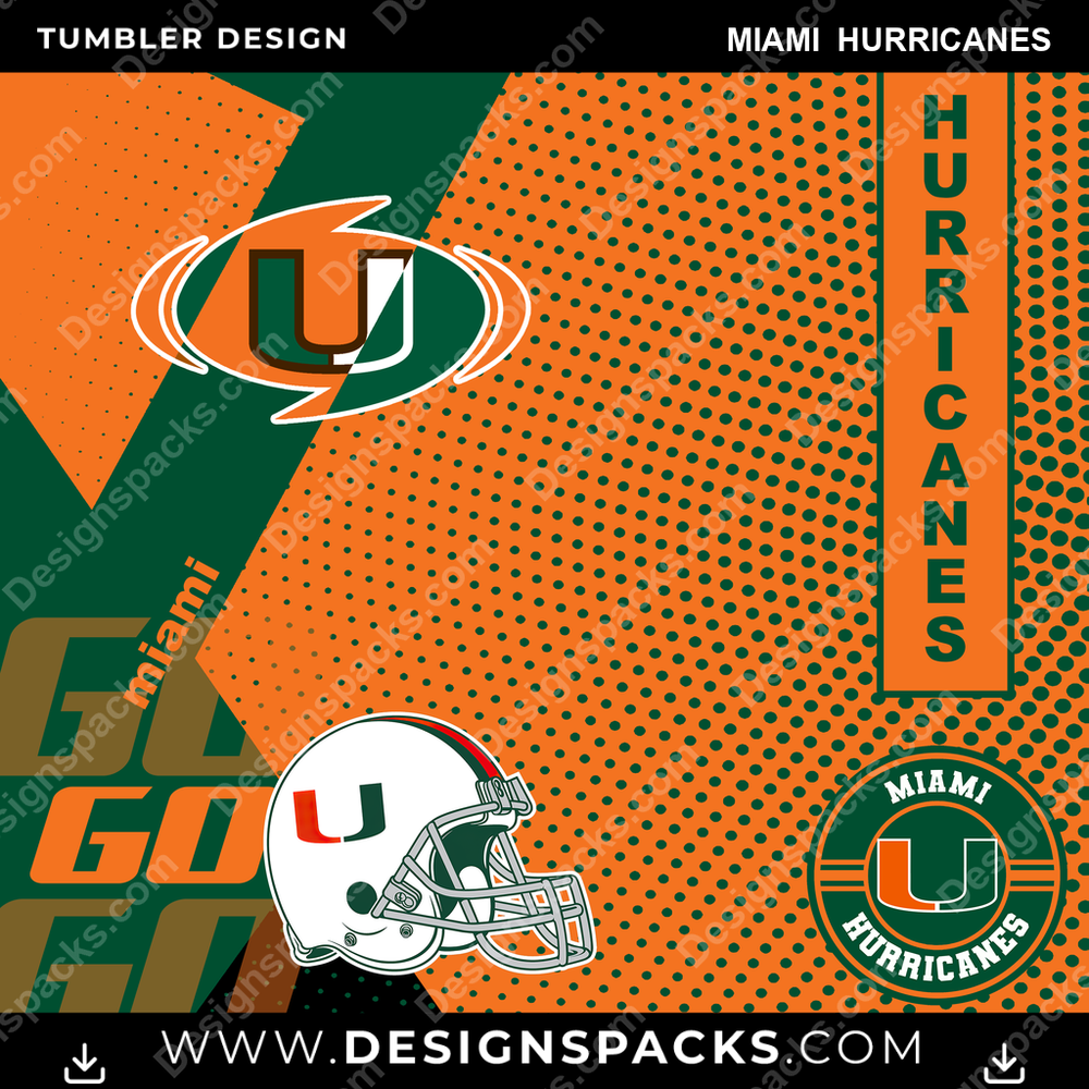 College Sport GO Miami Hurricanes Tumbler Digital Wrap Design