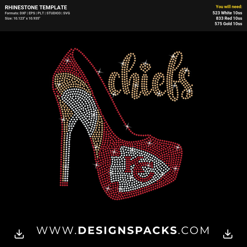 Kansas City Chiefs High Heel Logo Rhinestone Digital Template
