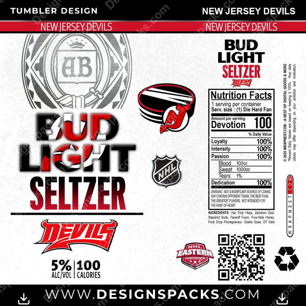Hockey Bud Light Seltzer New Jersey Devils Tumbler Digital Wrap Design