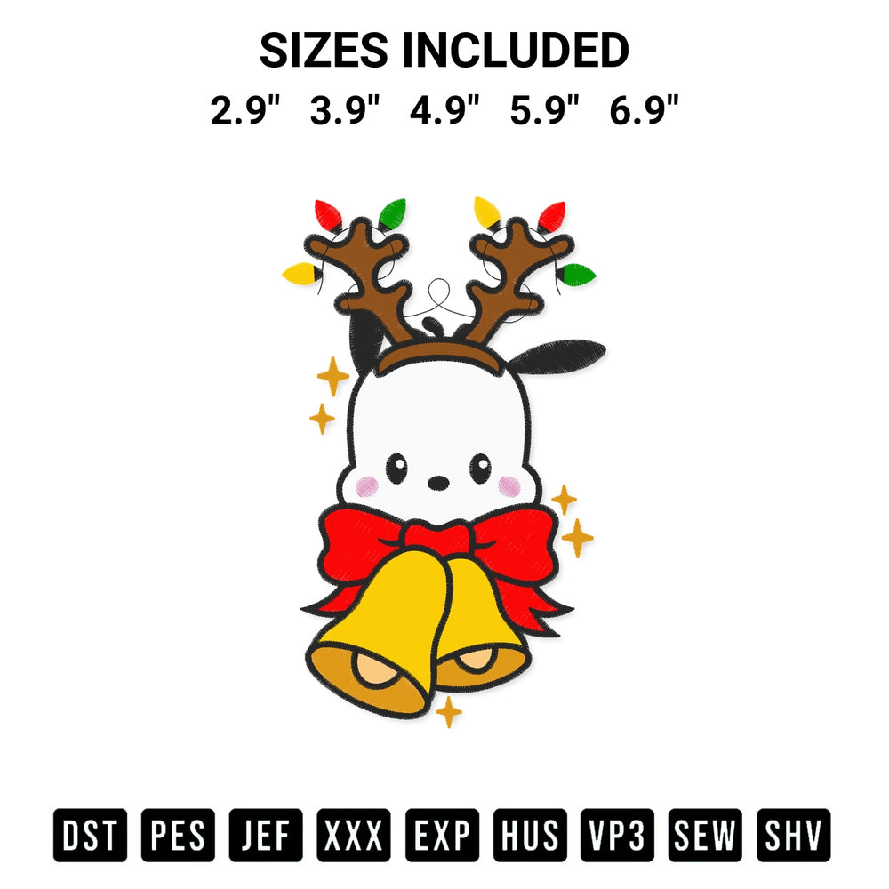 Shop the Pochacco Reindeer Christmas Embroidery Design machine embroidery pattern at Designspacks.com. Beautifully digitized for flawless stitching on any fabric. Available sizes: 2.9", 3.9", 4.9", 5.9", 6.9".