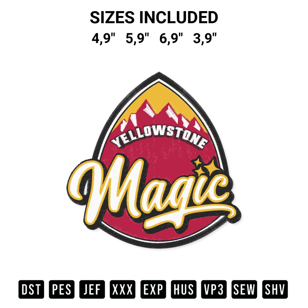 Get the Yellowstone Magic Yellowstone Tv Series Trending Movie Logo Embroidery Design embroidery design for your custom crafts! Premium digitized files available for instant download at Designspacks.com. Available sizes: 4,9", 5,9", 6,9", 3,9".