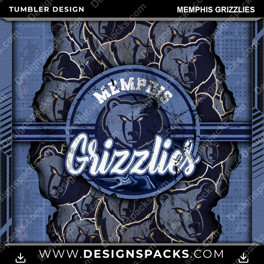 Basketball Ripped Memphis Grizzlies NBA Basketball Tumbler Digital Wrap Design Download