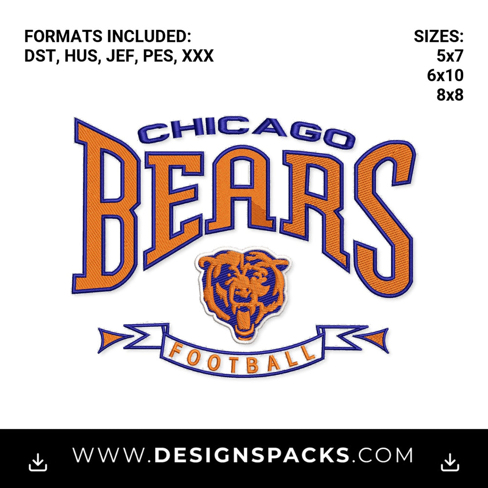 Chicago Bears Football Bear Logo Embroidery Design - Instant digital download pattern at Designspacks.com