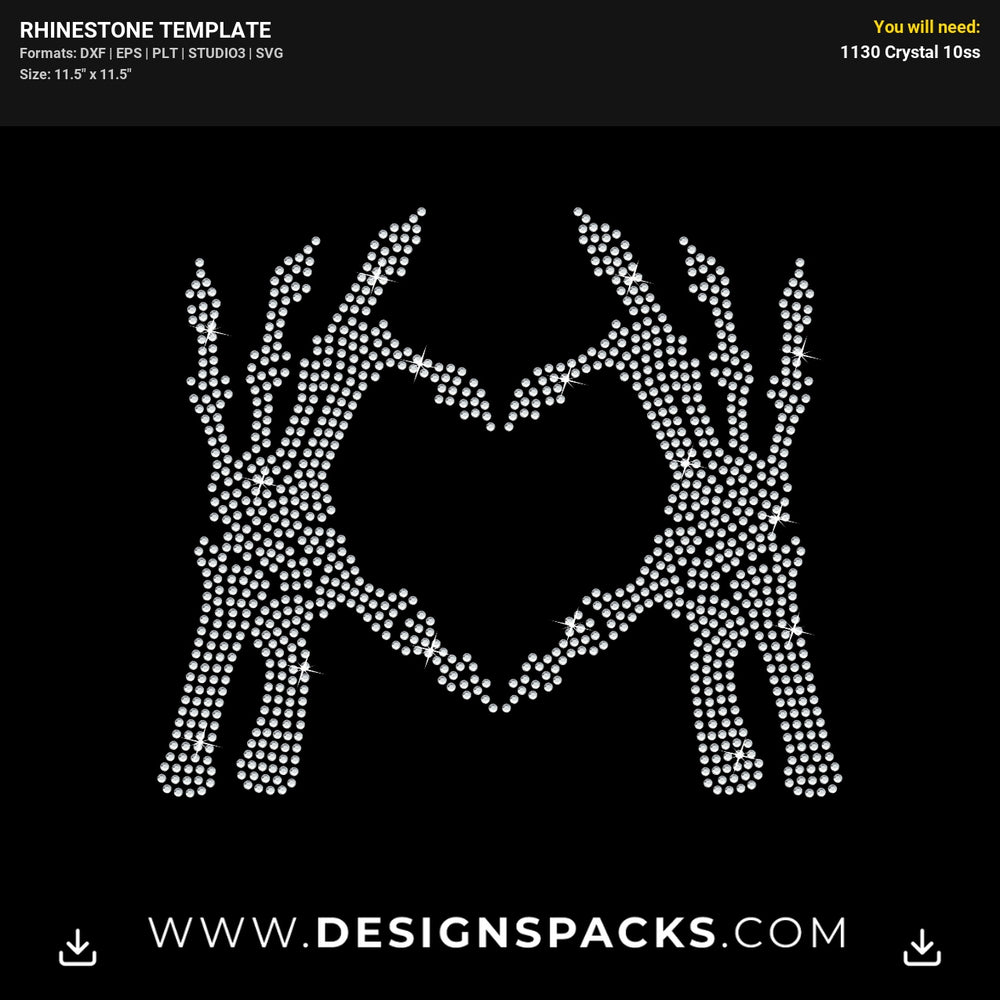 Skeleton Heart Hands Rhinestone Digital Template