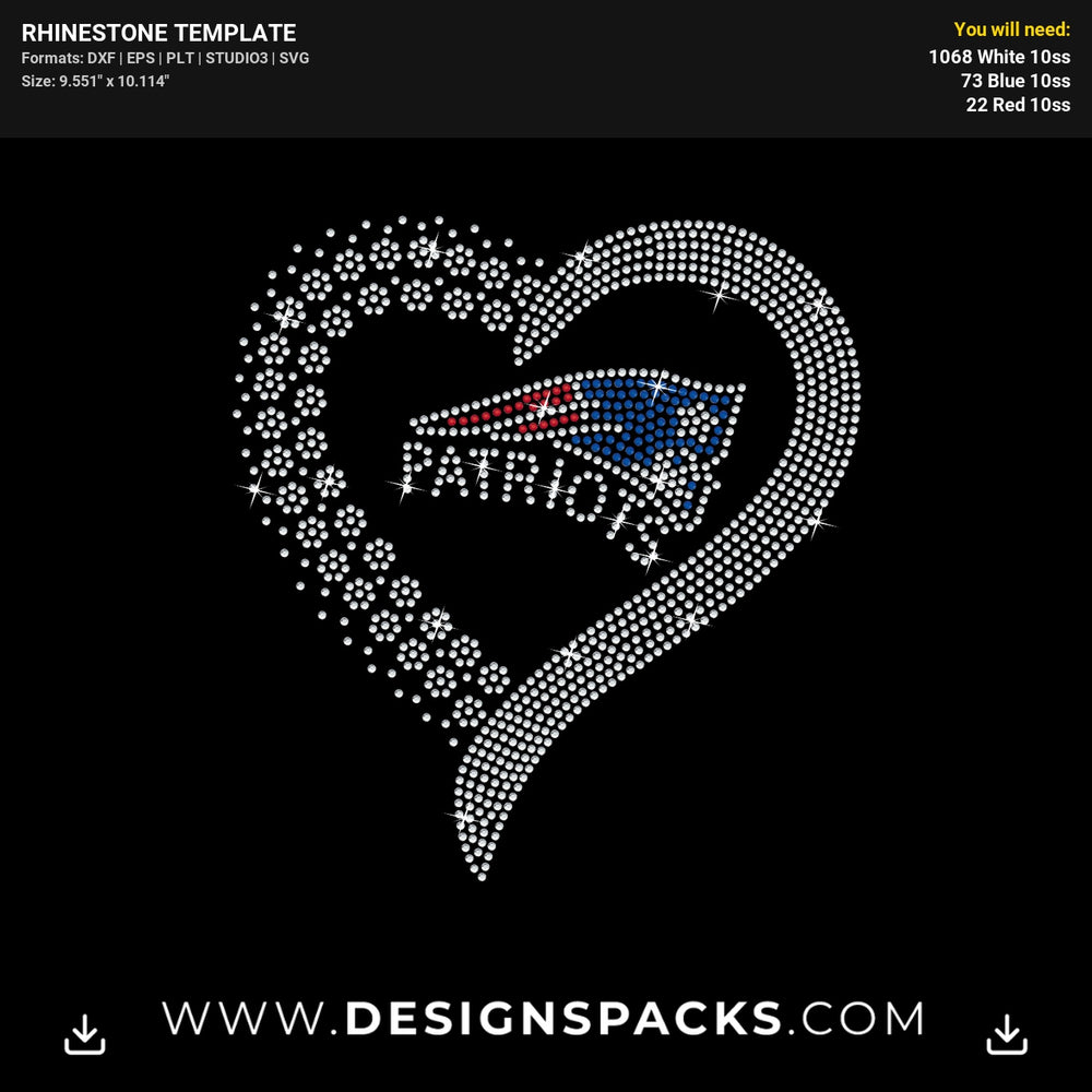 Patriots Heart Rhinestone Digital Template