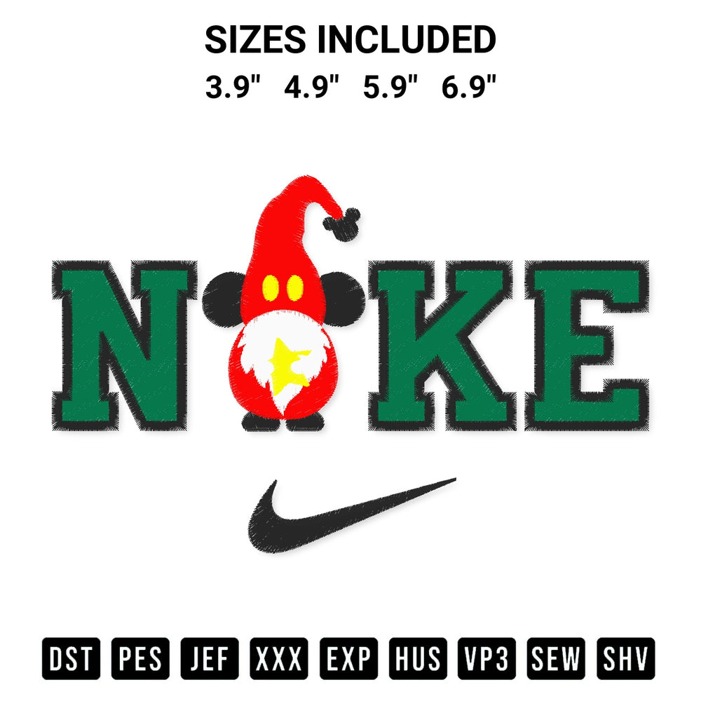 Elevate your next project with our Nike Christmas Gnome Embroidery Design embroidery file. Shop high-quality digital patterns instantly at Designspacks.com. Available sizes: 3.9", 4.9", 5.9", 6.9".