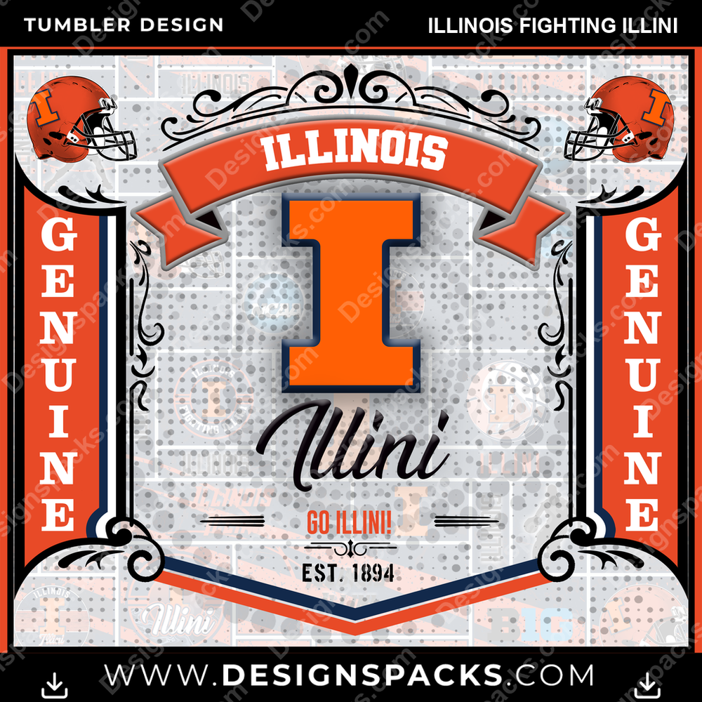College Sport Bud Illinois Fighting Illini NCAA College Sport Tumbler Digital Wrap Design Download