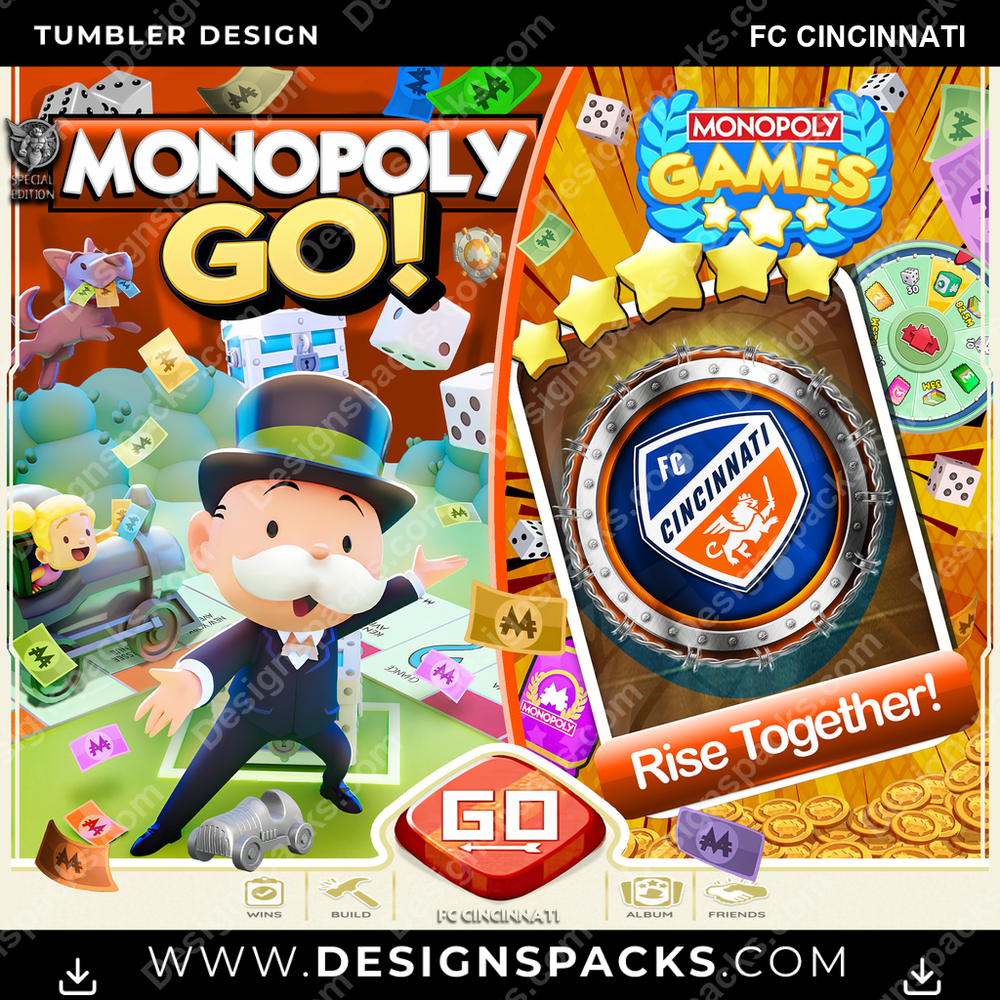 US Soccer Monopoly Go! FC Cincinnati MLS Tumbler Digital Wrap Design Download