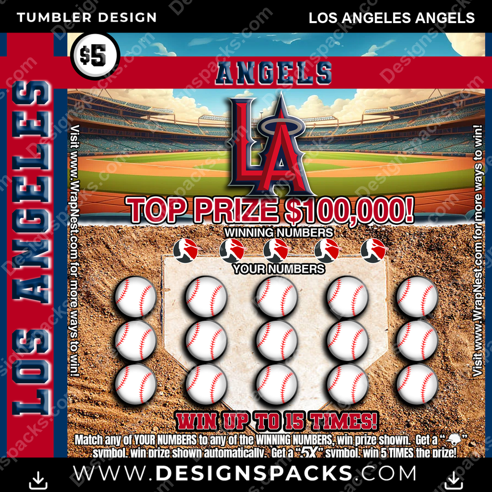 Baseball Lottery Ticket Los Angeles Angels MLB Baseball Tumbler Digital Wrap Design Download