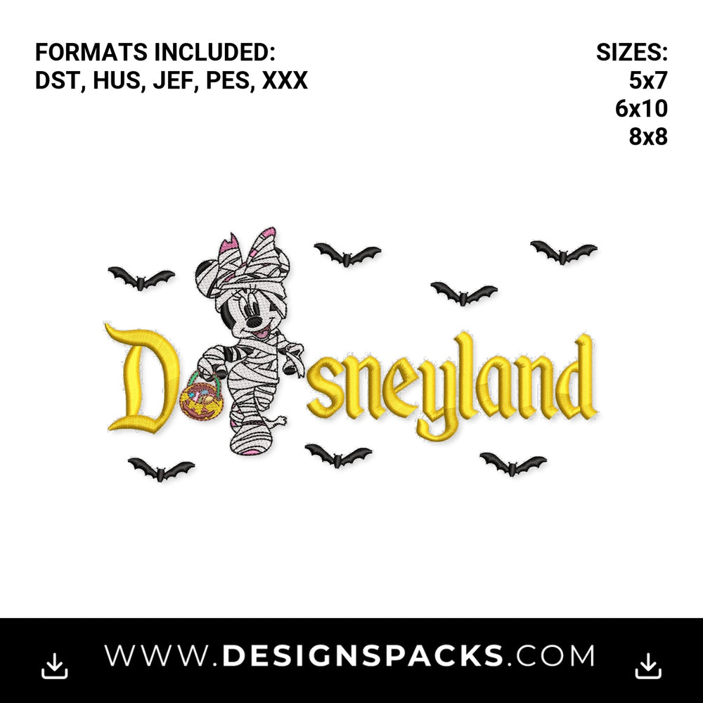 Mummy Minnie Mouse Disneyland Halloween Embroidery Design - Instant digital download pattern at Designspacks.com