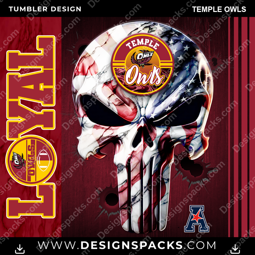 College Sport Loyal Temple Owls Tumbler Digital Wrap Design